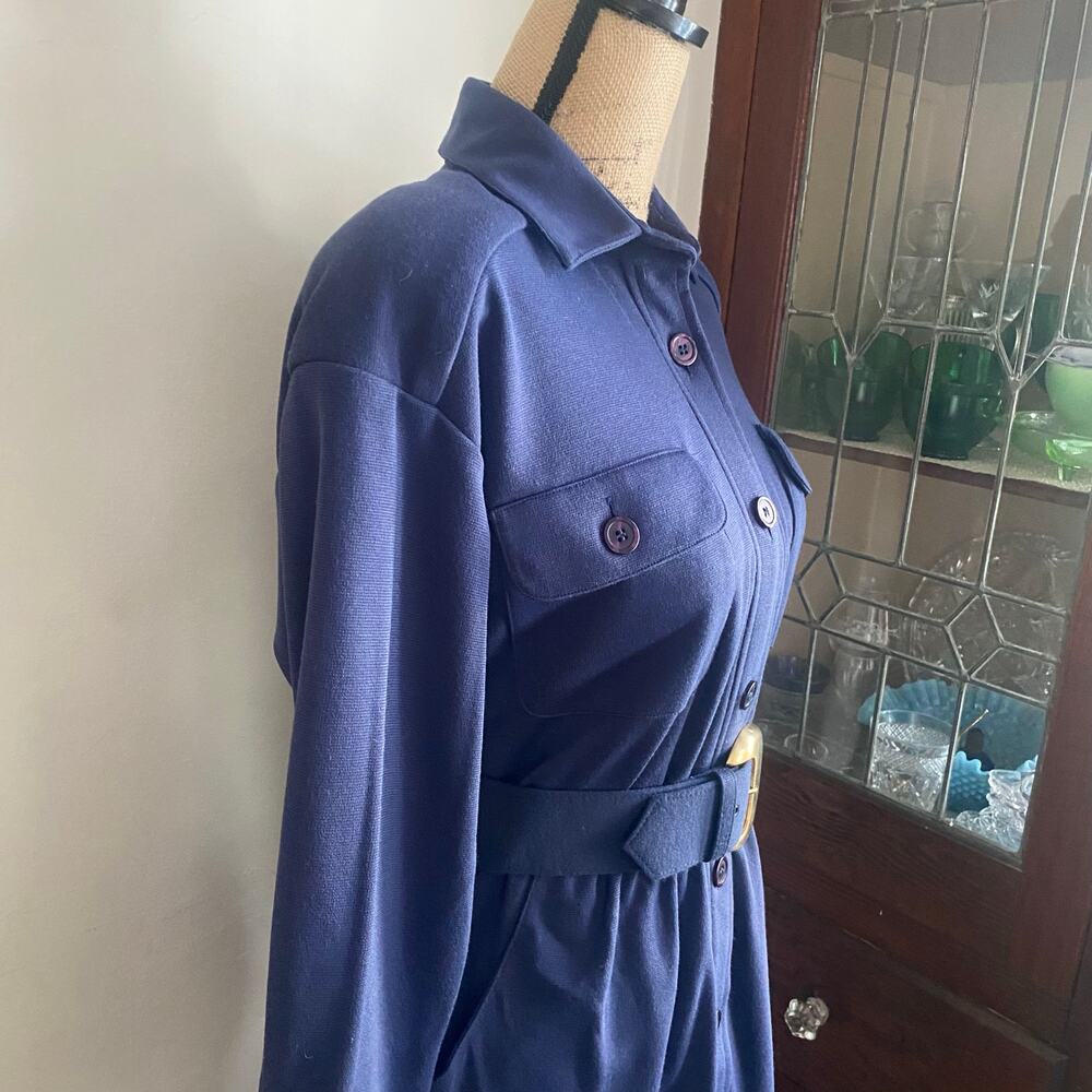 JB Wright LTD Navy Vintage Belted Midi Shirt Dress Size 6 Pockets Statement Work - Picture 6 of 17